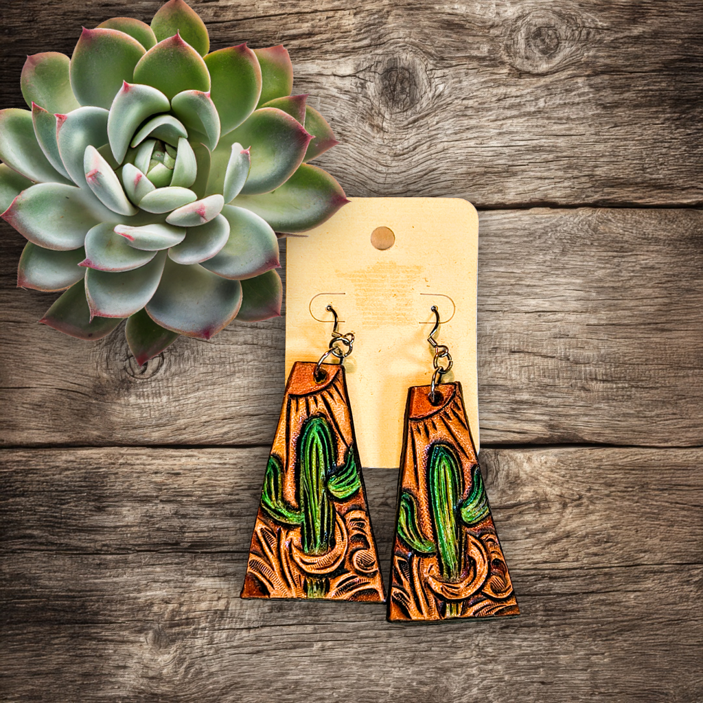 Desert Sunset - Tooled Leather Earrings