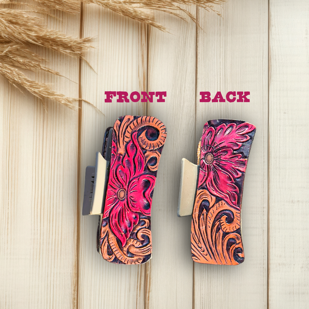 Hair Claw - Hot Pink Tooled Floral