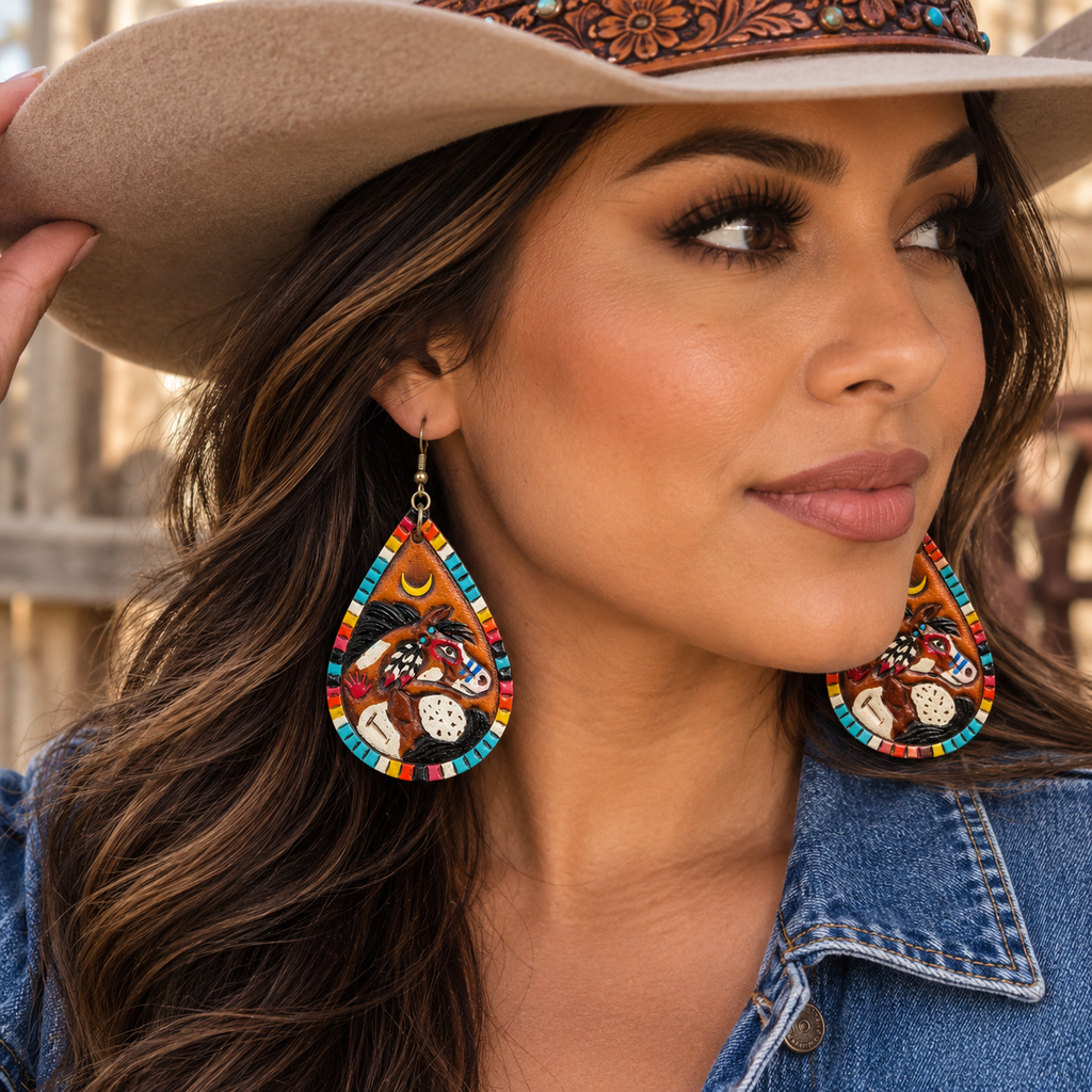 War Pony Hand Tooled Earrings