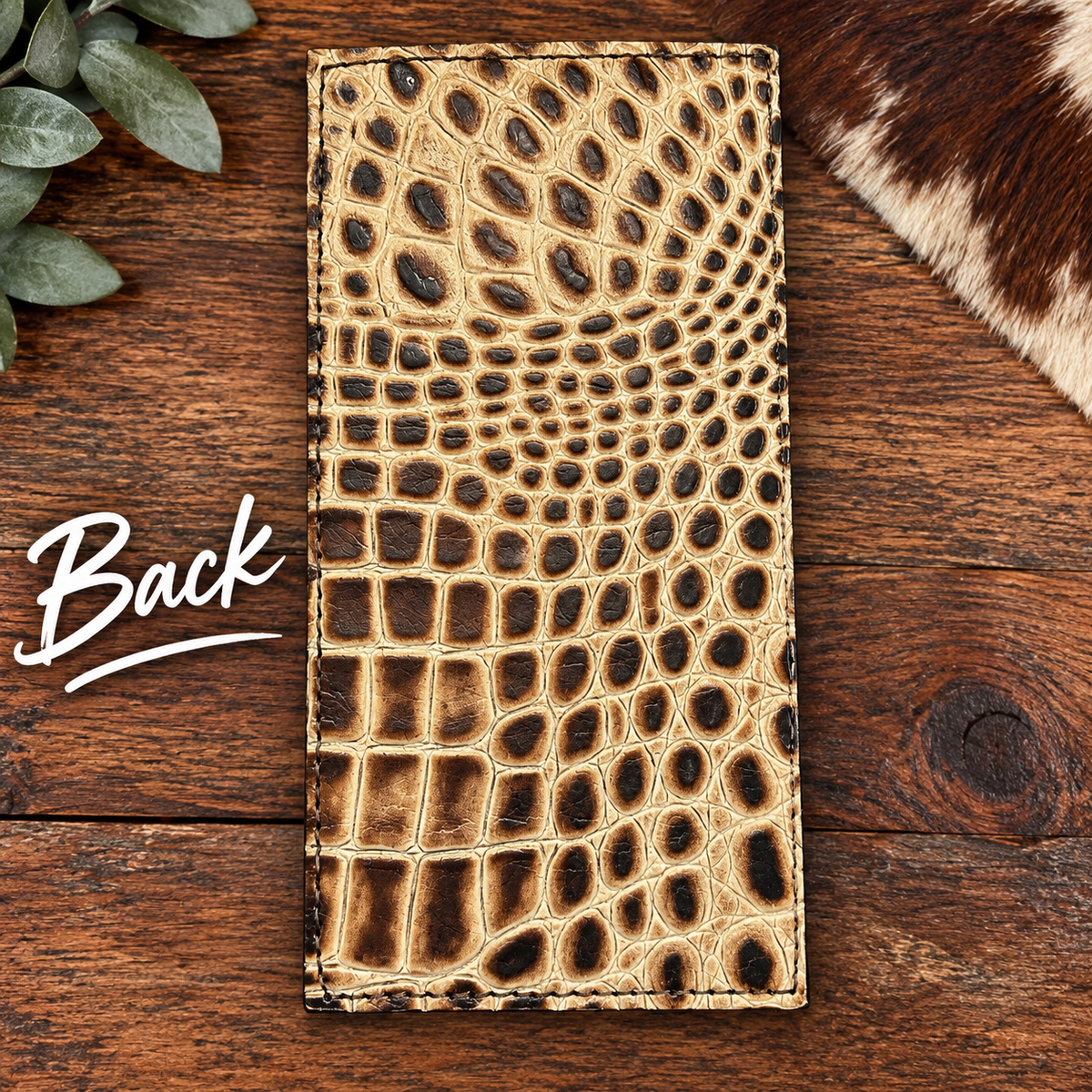 Cream Colored Embossed Crocodile Cowhide - Roper Wallet