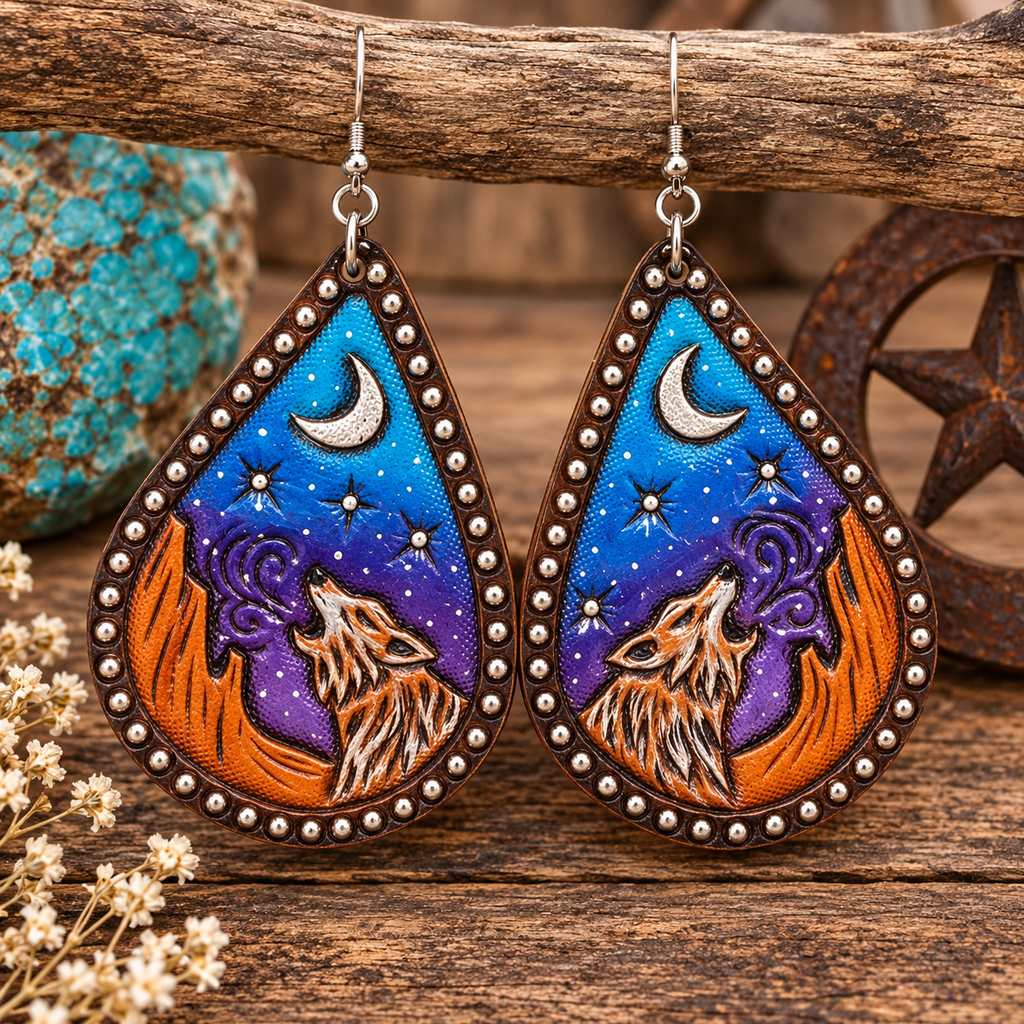 Dusty Desert Nights - Tooled Leather Earrings