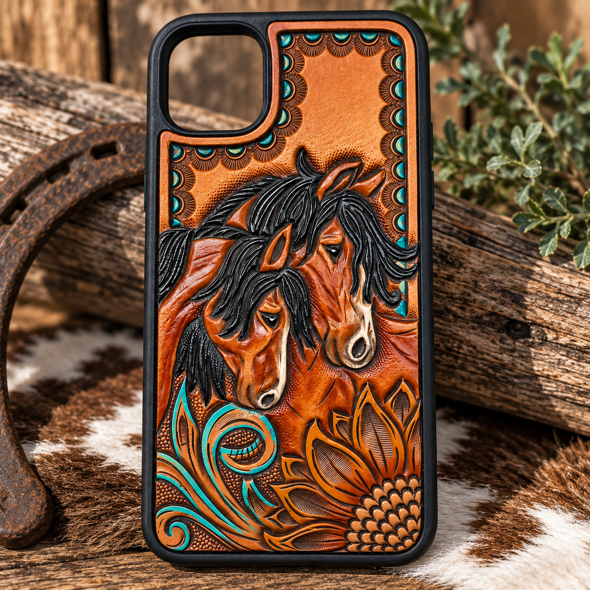 IPhone 11 - Tooled Leather  Phone Case (Mare and Foal)
