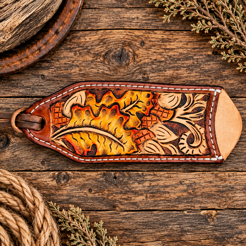Live Oak - Hand Tooled Leather Cast Iron Pan Holder