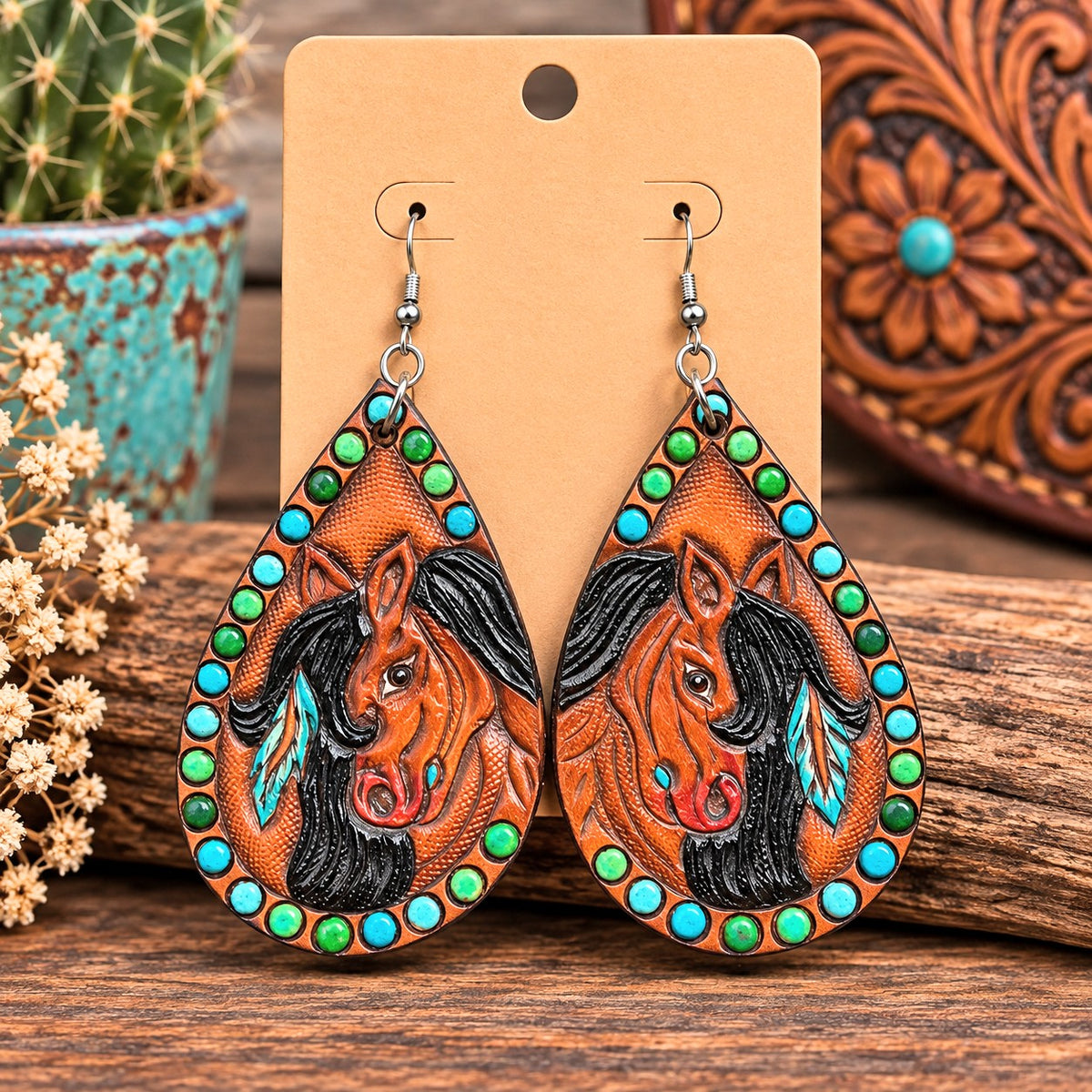 Mustang Spirit - Hand Tooled Earrings