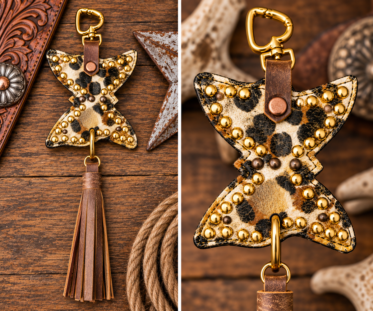 Butterfly Purse Charm - Acid Wash Metallic Cheetah Hair on Hide
