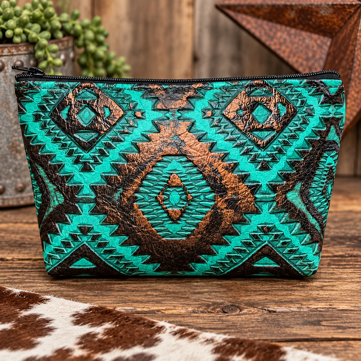 Embossed Aztec & Lizard Hide Make-up Bag