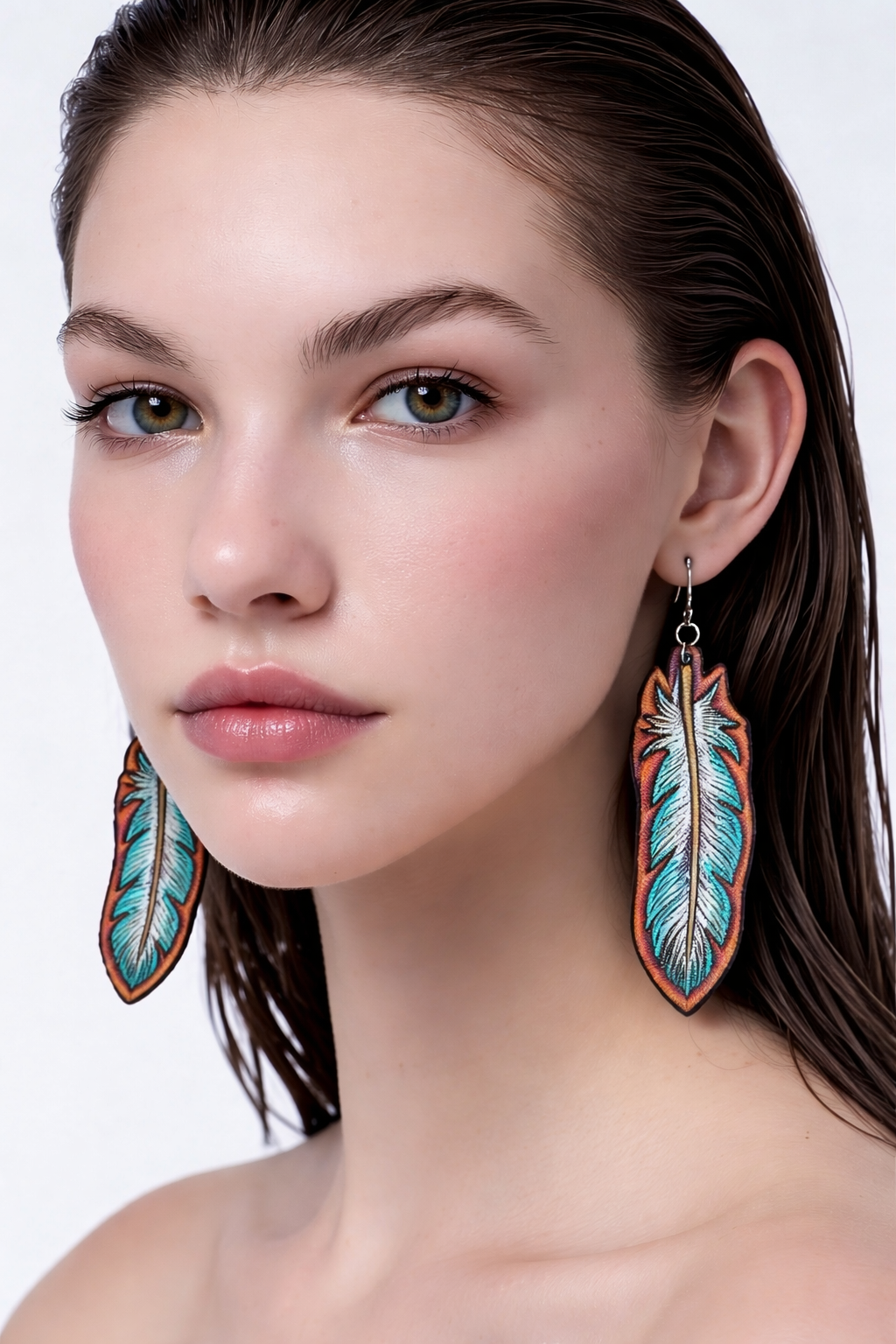 Tooled Turquoise Feather Earrings