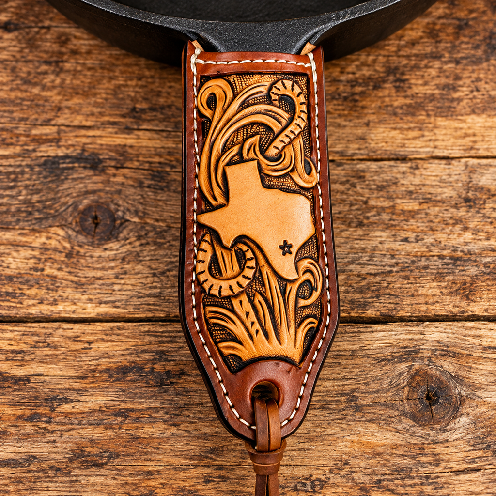 South Texas - Hand Tooled Leather Cast Iron Pan Holder