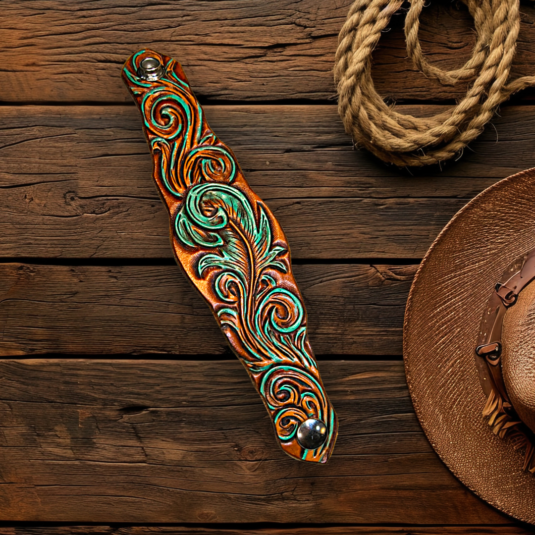 Hand Tooled Leather Snap Cuff