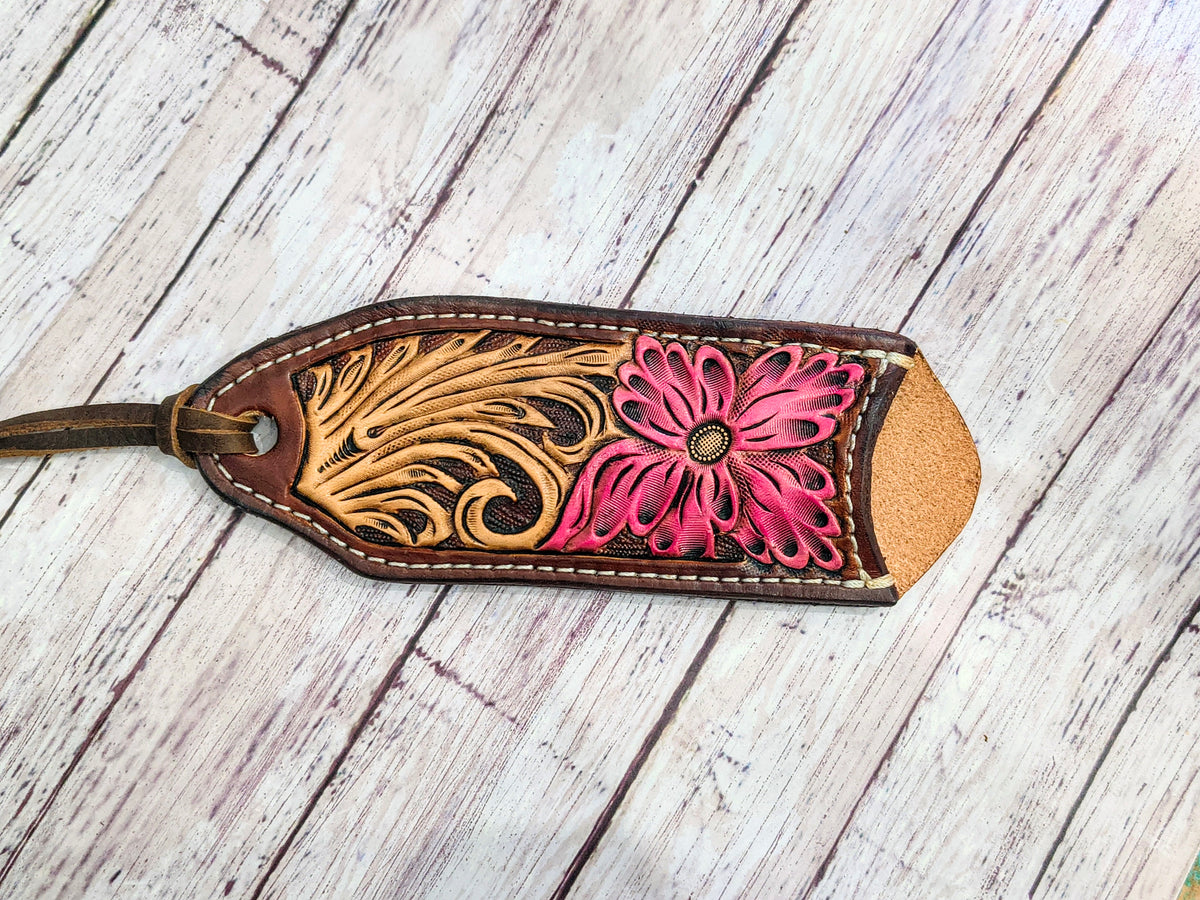 Pink Floral Tooled Leather - Cast Iron Pan Holder