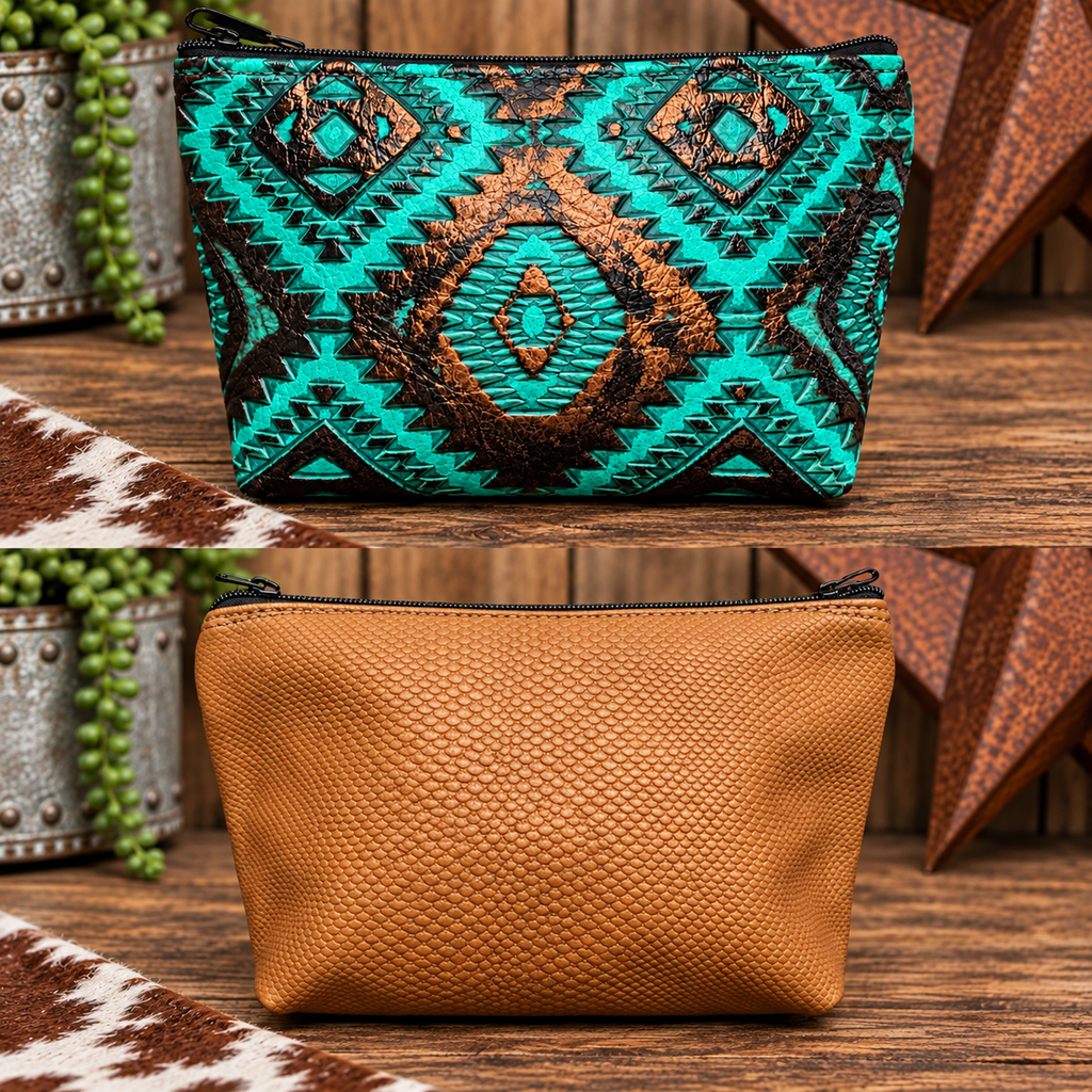Embossed Aztec & Lizard Hide Make-up Bag