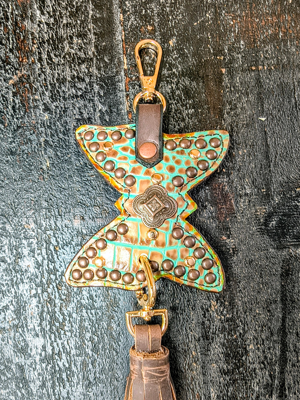 Butterfly Purse Charm - Turquoise Croc Embossed