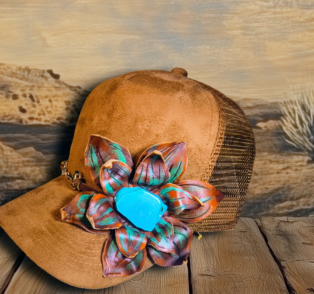 Turquoise Flower Hat with Snaffle band