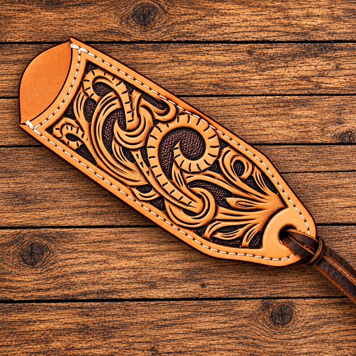 Natural Scrolls - Hand Tooled Leather Cast Iron Pan Holder