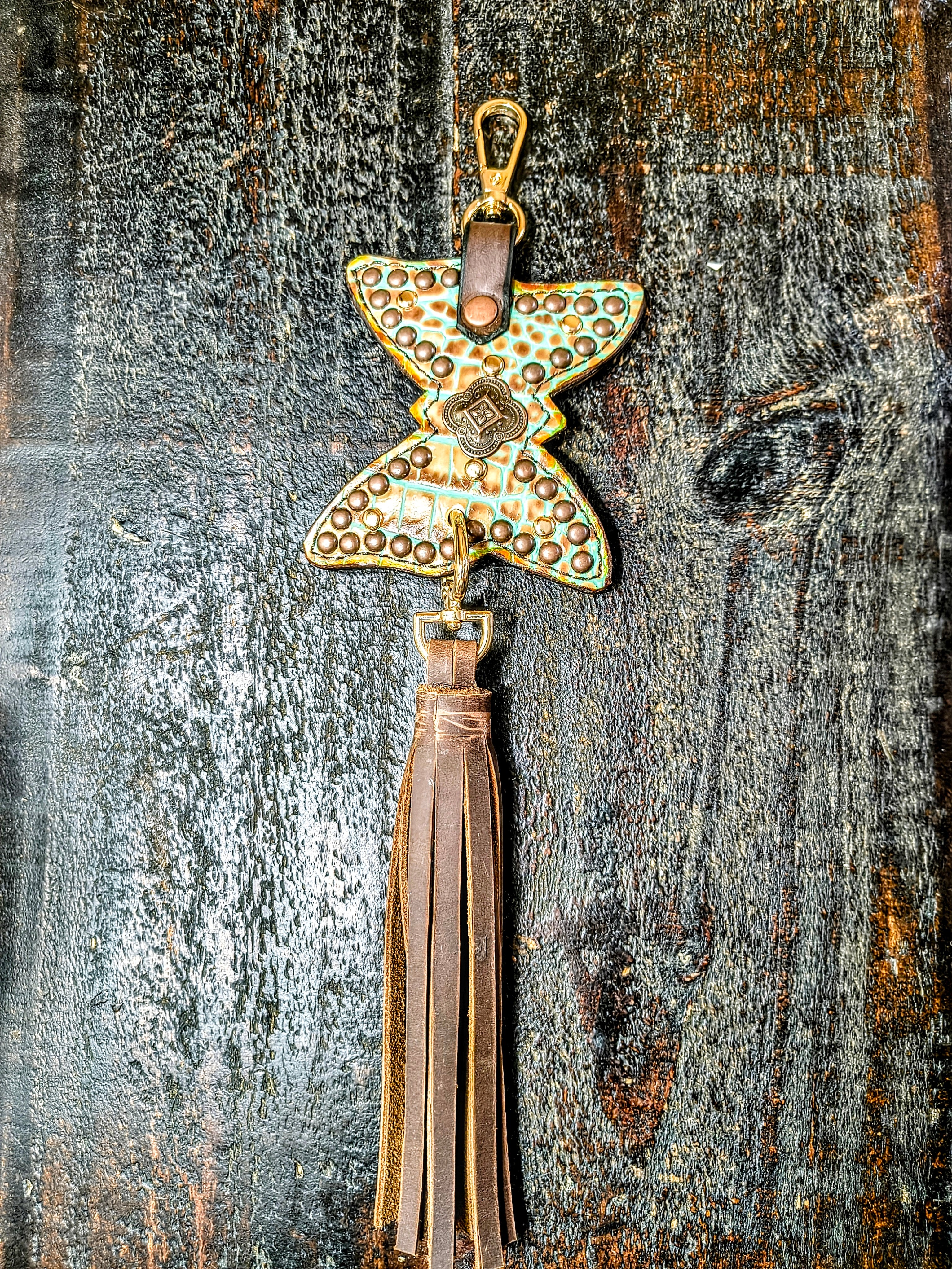 Butterfly Purse Charm - Turquoise Croc Embossed