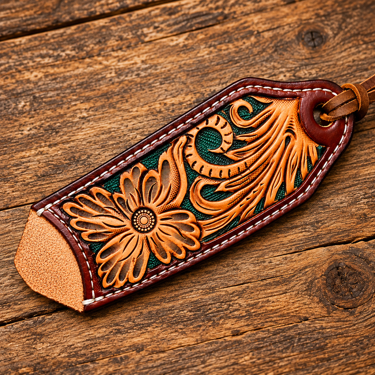 Turquoise Background Floral- Hand Tooled Leather Cast Iron Pan Holder (Copy)