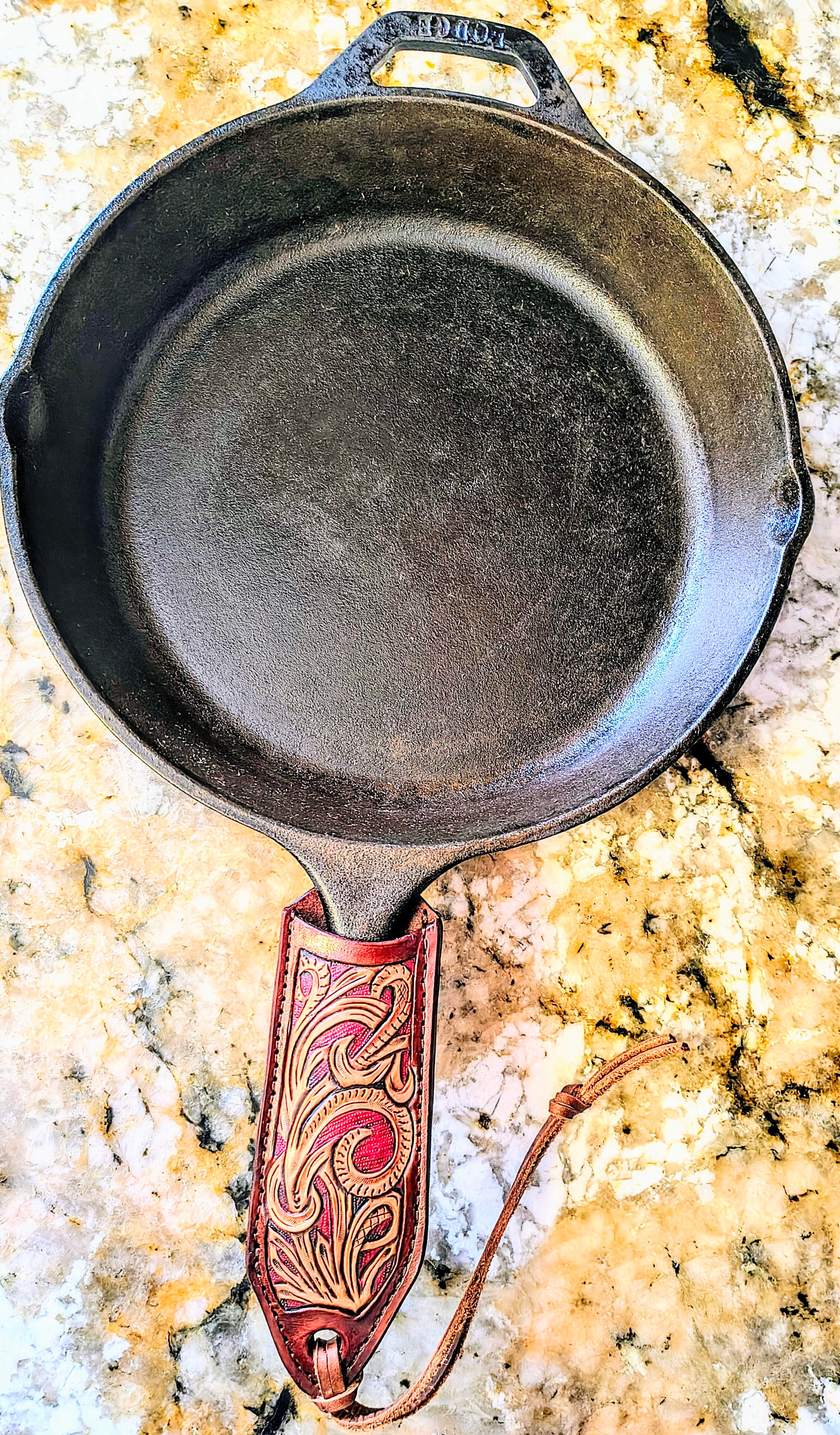 Hot Pink Tooled Leather Cast Iron Pan Holder