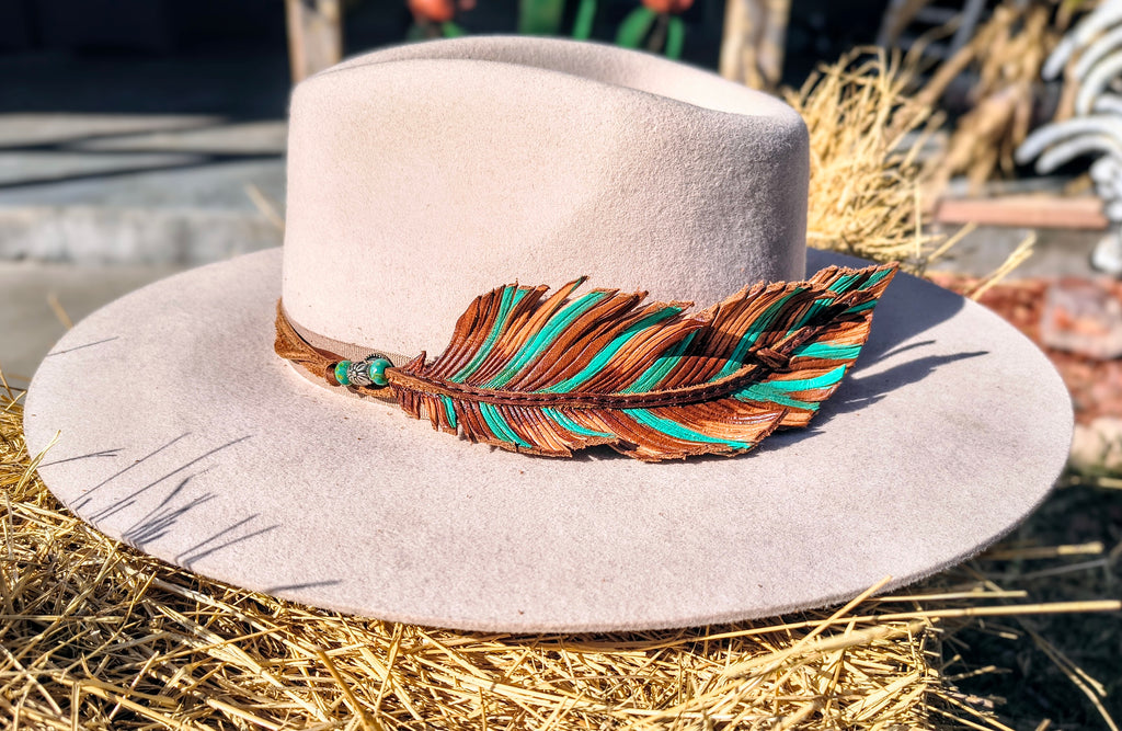Tooled Leather Feather Hatband Wrap