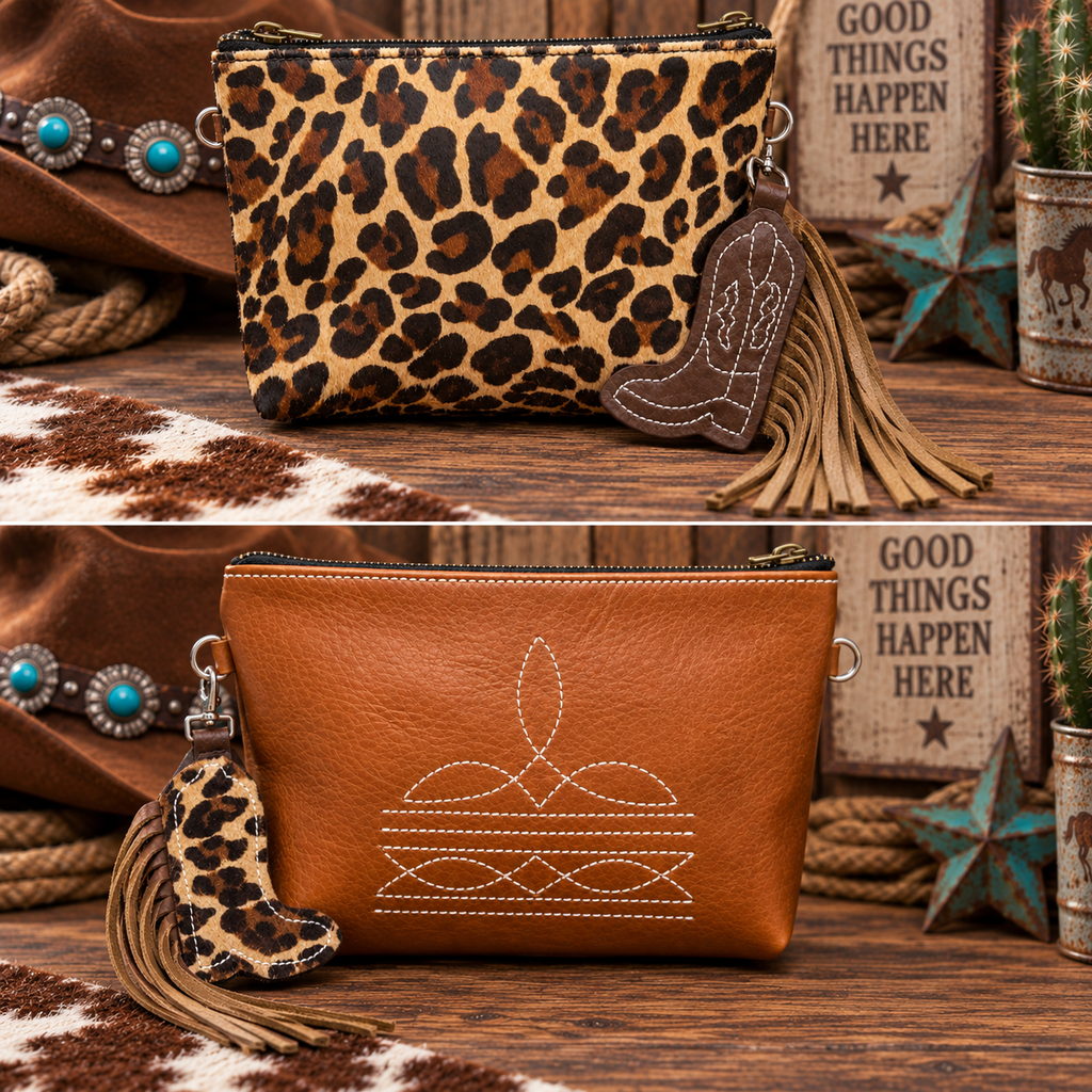Wild West Leopard Leather Wristlet