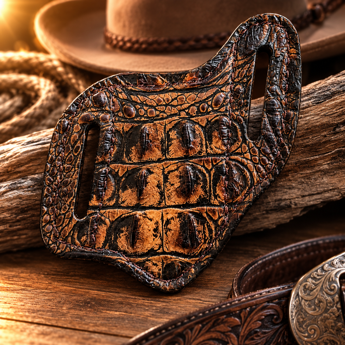 Embossed Brown Gator Knife Sheath (10-15)