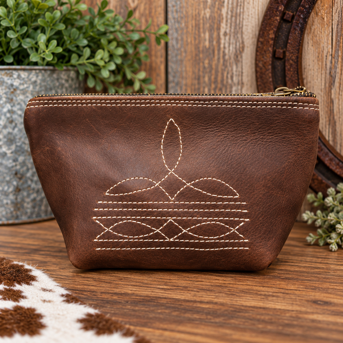 Embossed Suede Boot Stitch Makeup Bag
