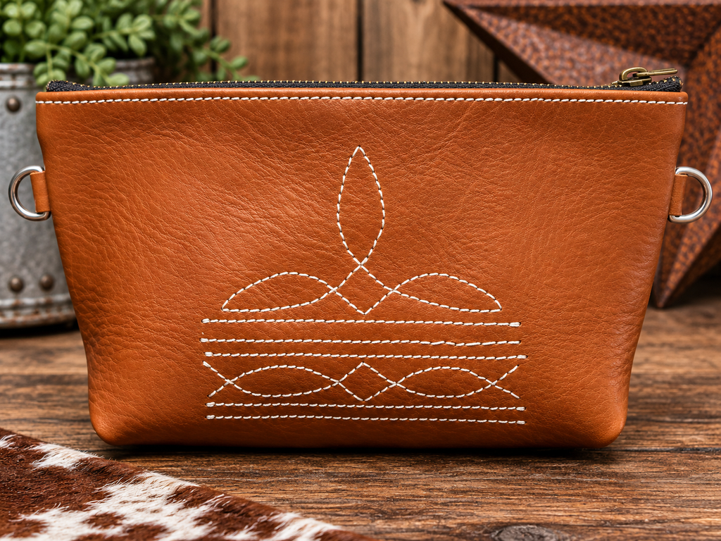Metallic Turquoise and Silver Cattle Brand and Boot Stitch Wristlet