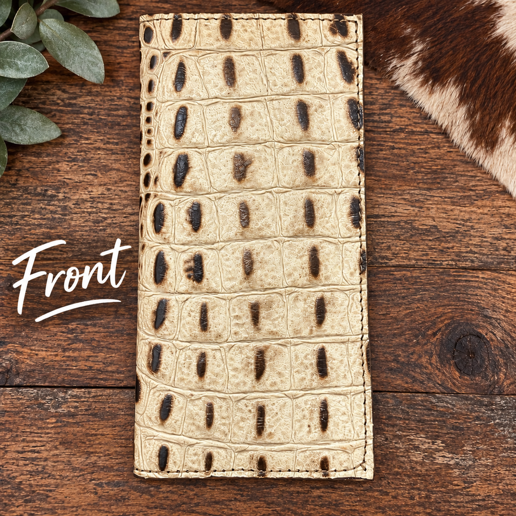 Cream Colored Embossed Crocodile Cowhide - Roper Wallet