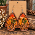 Cactus Flower - Hand Tooled Leather Earrings