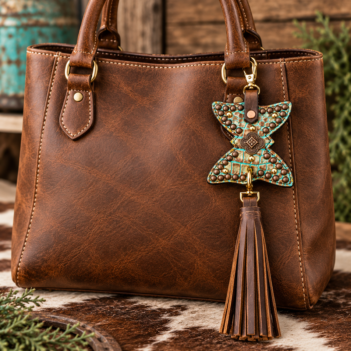 Butterfly Purse Charm - Turquoise Croc Embossed