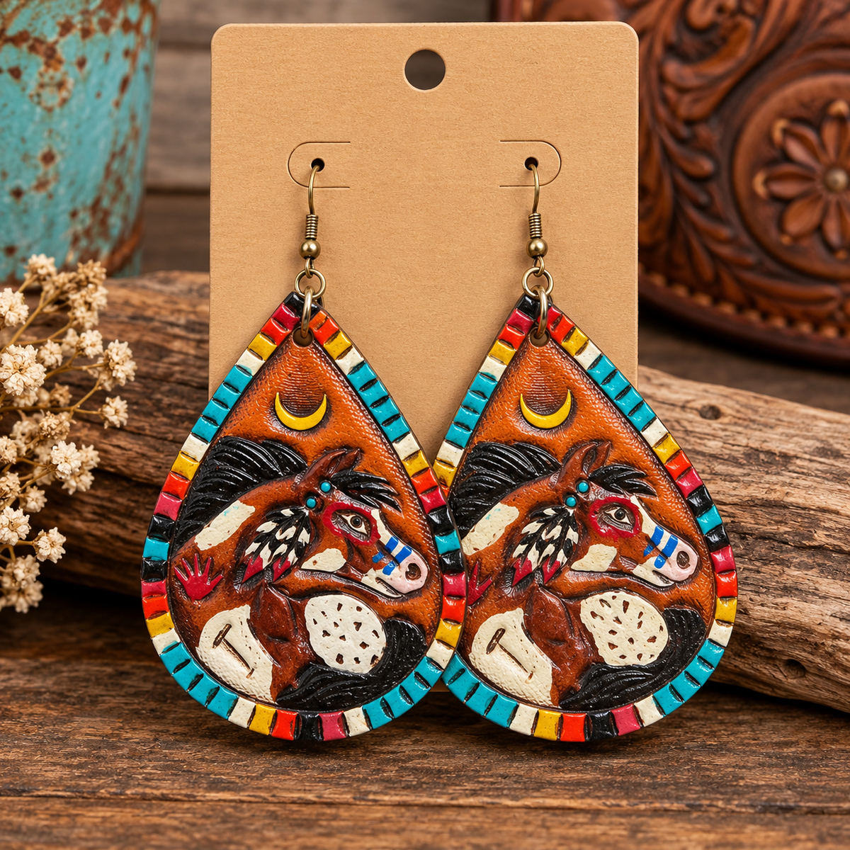 War Pony Hand Tooled Earrings