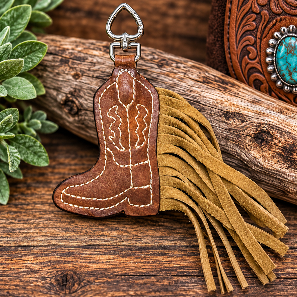 Native Embossed & Boot Stitched Fringe - Purse Charm