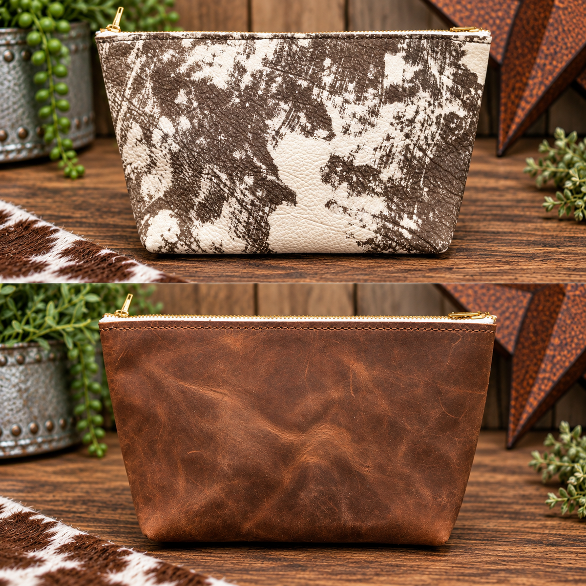 Vintage Hide Makeup Bag