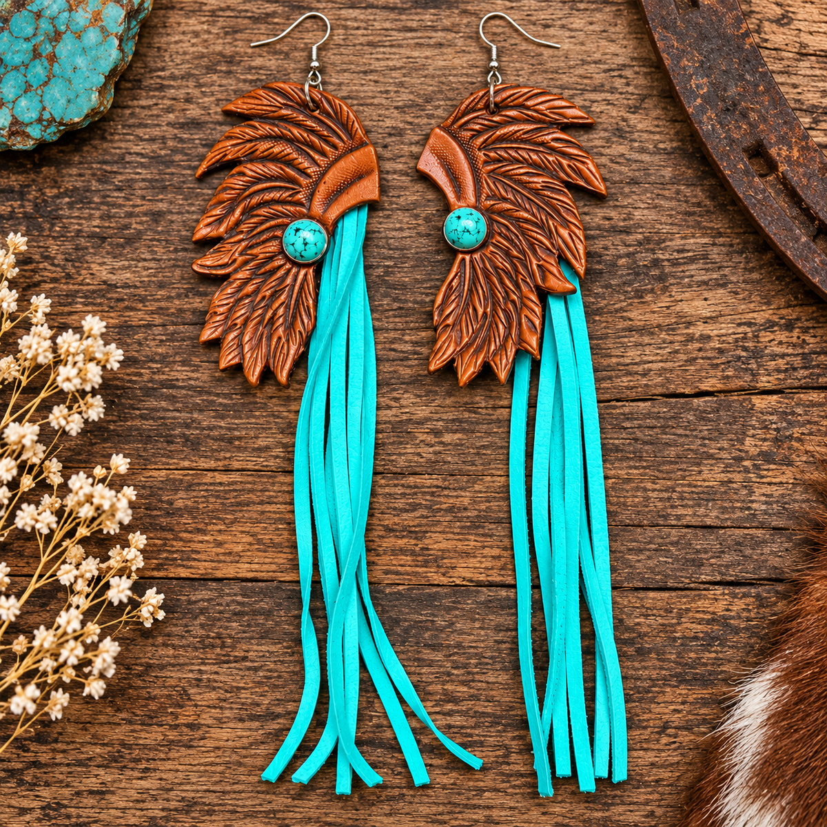 Comanche Spirit (Tooled Leather and Fringe Earrings)