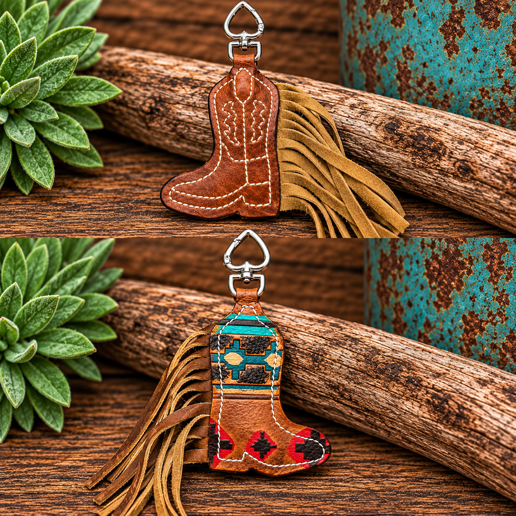 Native Embossed & Boot Stitched Fringe - Purse Charm
