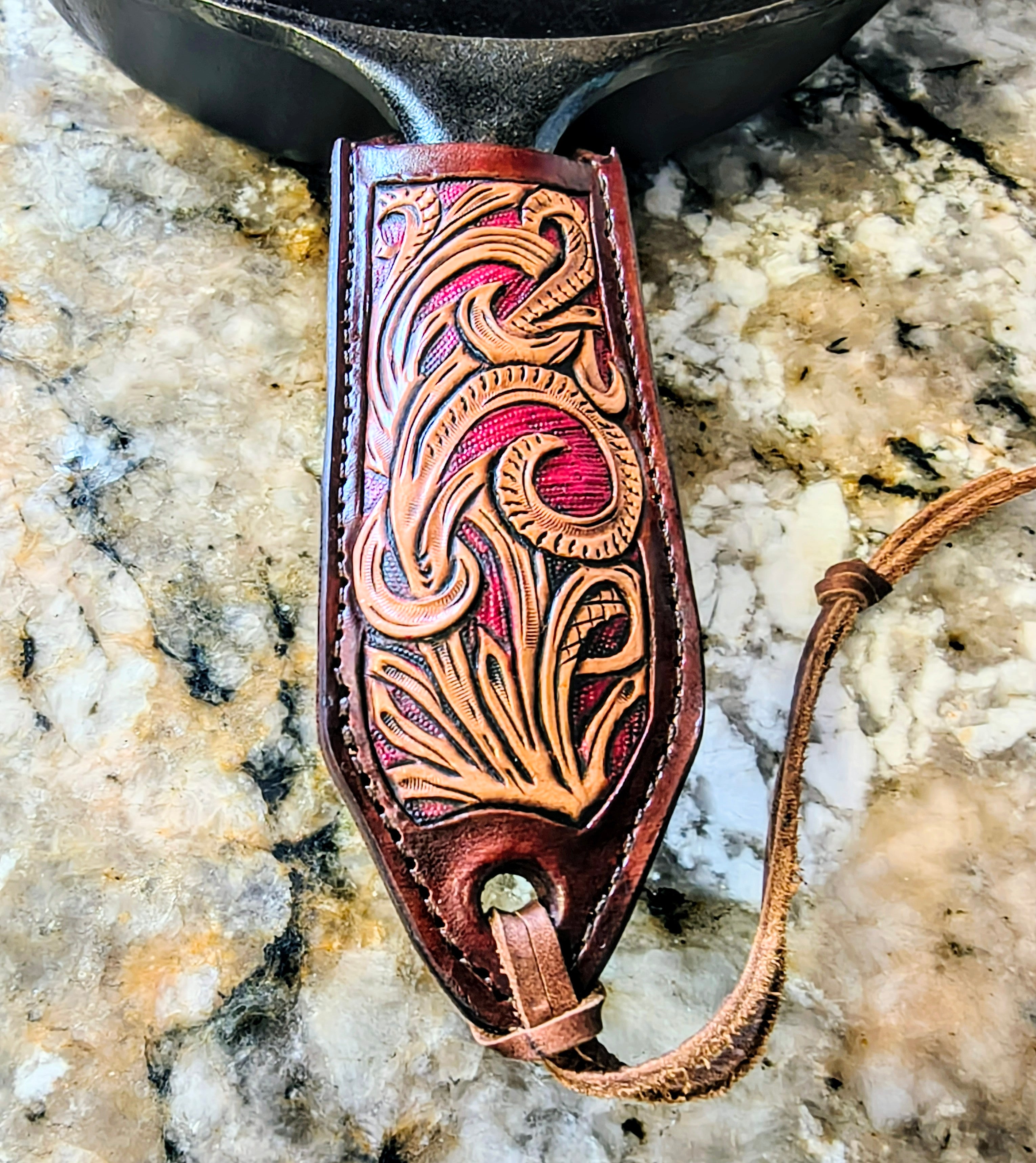 Hot Pink Tooled Leather Cast Iron Pan Holder