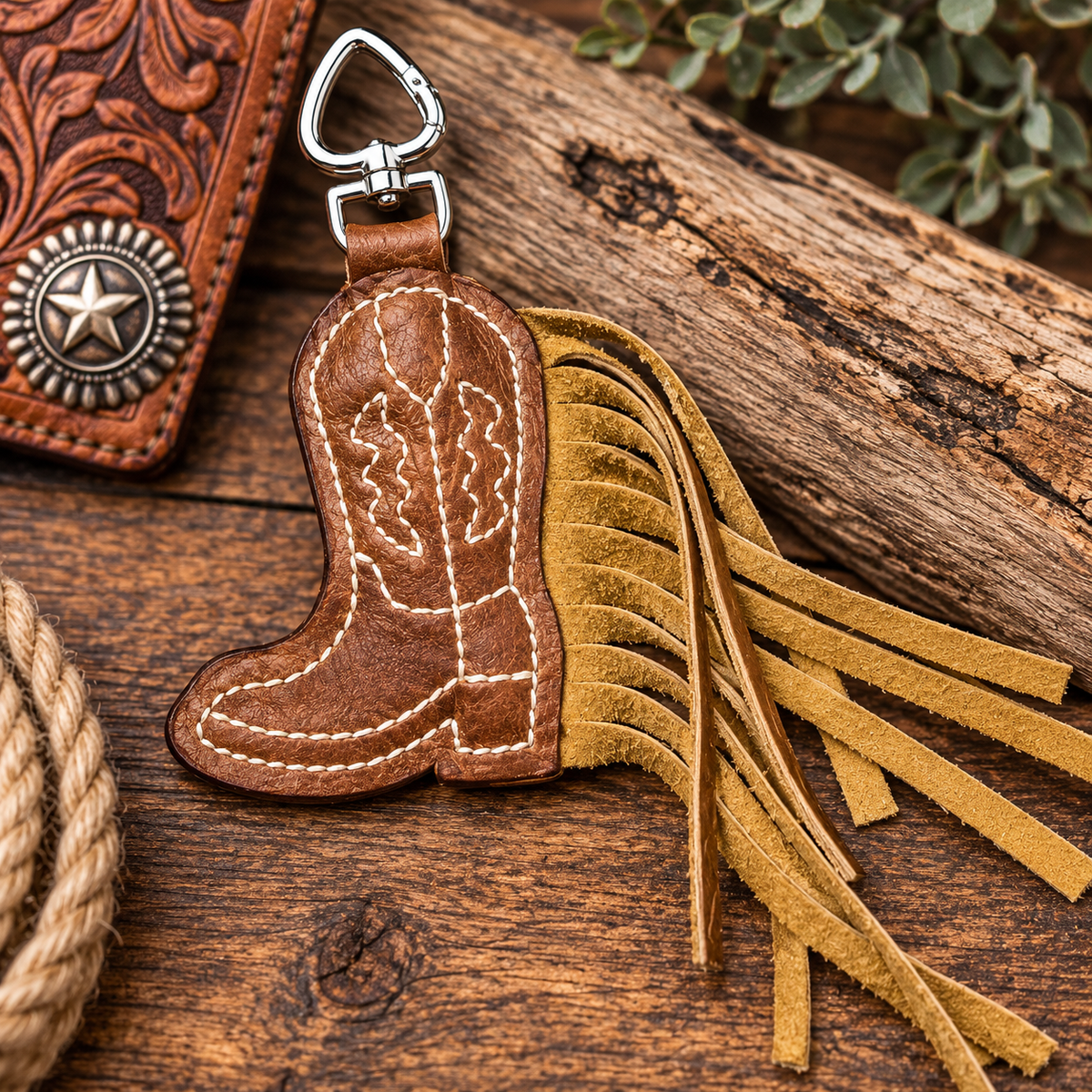 Floral Embossed & Boot Stitched Fringe - Purse Charm