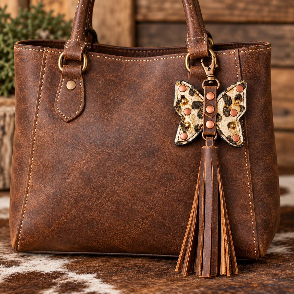 Butterfly Purse Charm - Acid Wash Metallic Cheetah Hair on Hide (Version 2)