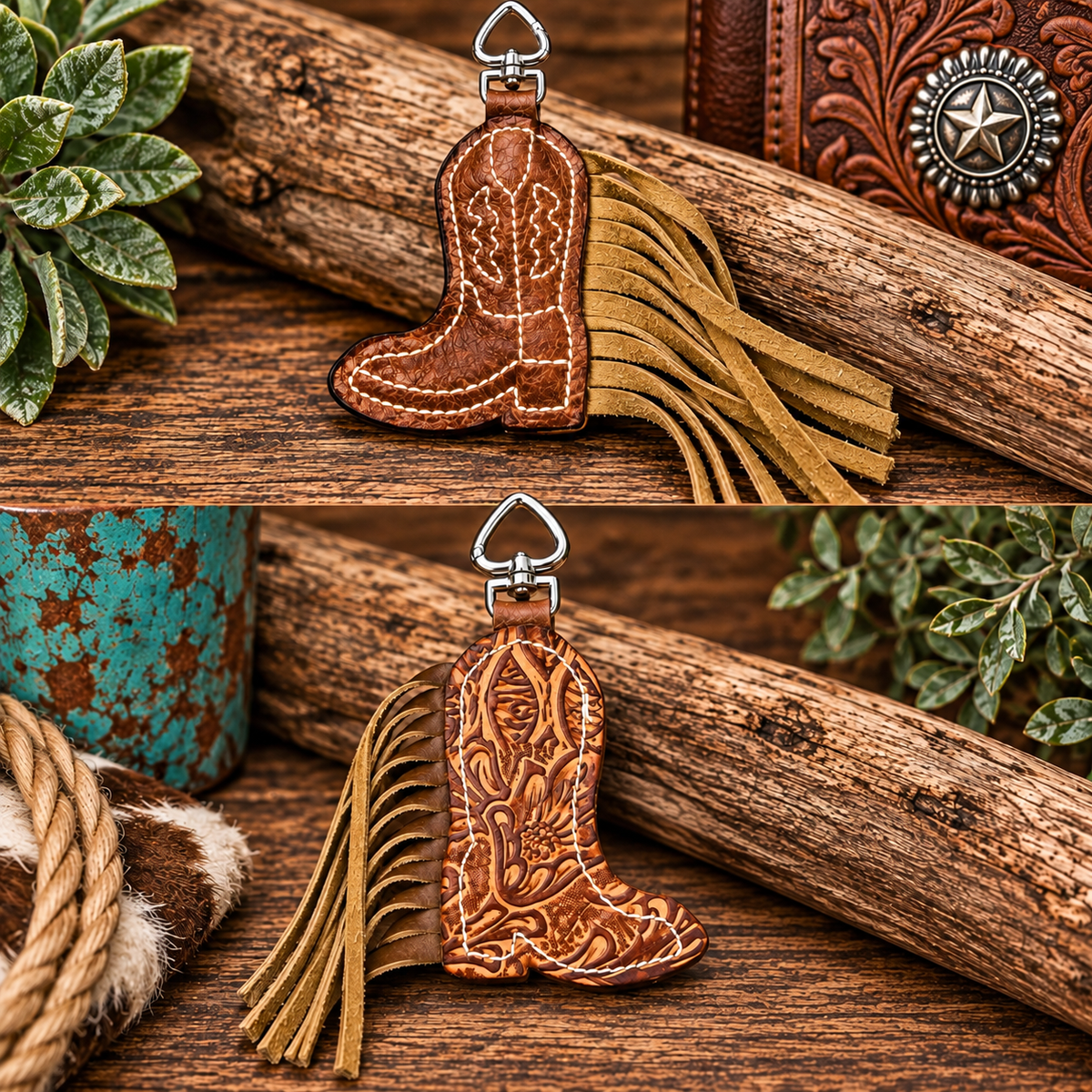 Floral Embossed & Boot Stitched Fringe - Purse Charm