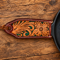 Turquoise Background Floral- Hand Tooled Leather Cast Iron Pan Holder (Copy)