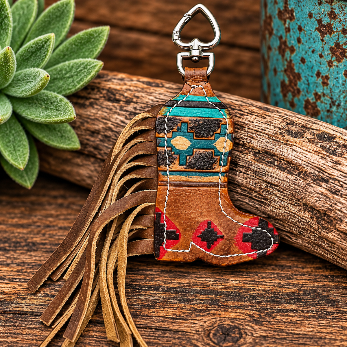 Native Embossed & Boot Stitched Fringe - Purse Charm