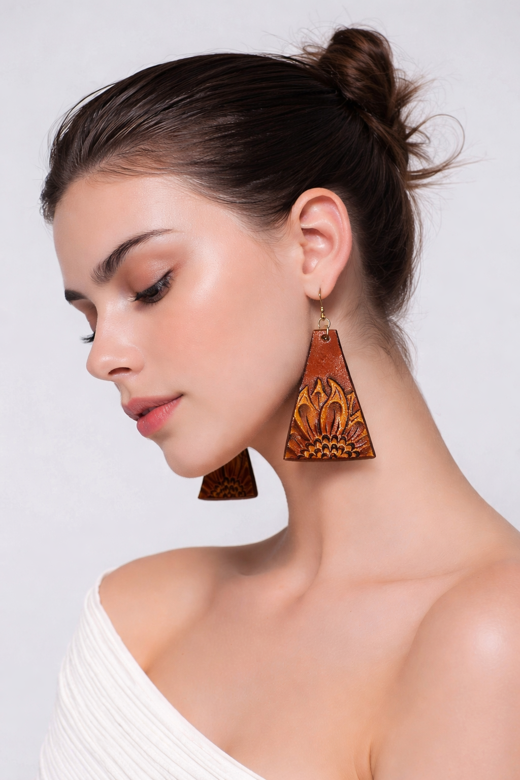 Sunflower - Tooled Leather Earrings