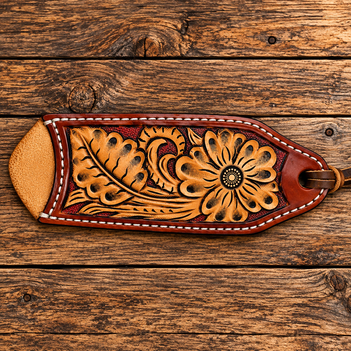 Pink Background Floral - Hand Tooled Leather Cast Iron Pan Holder