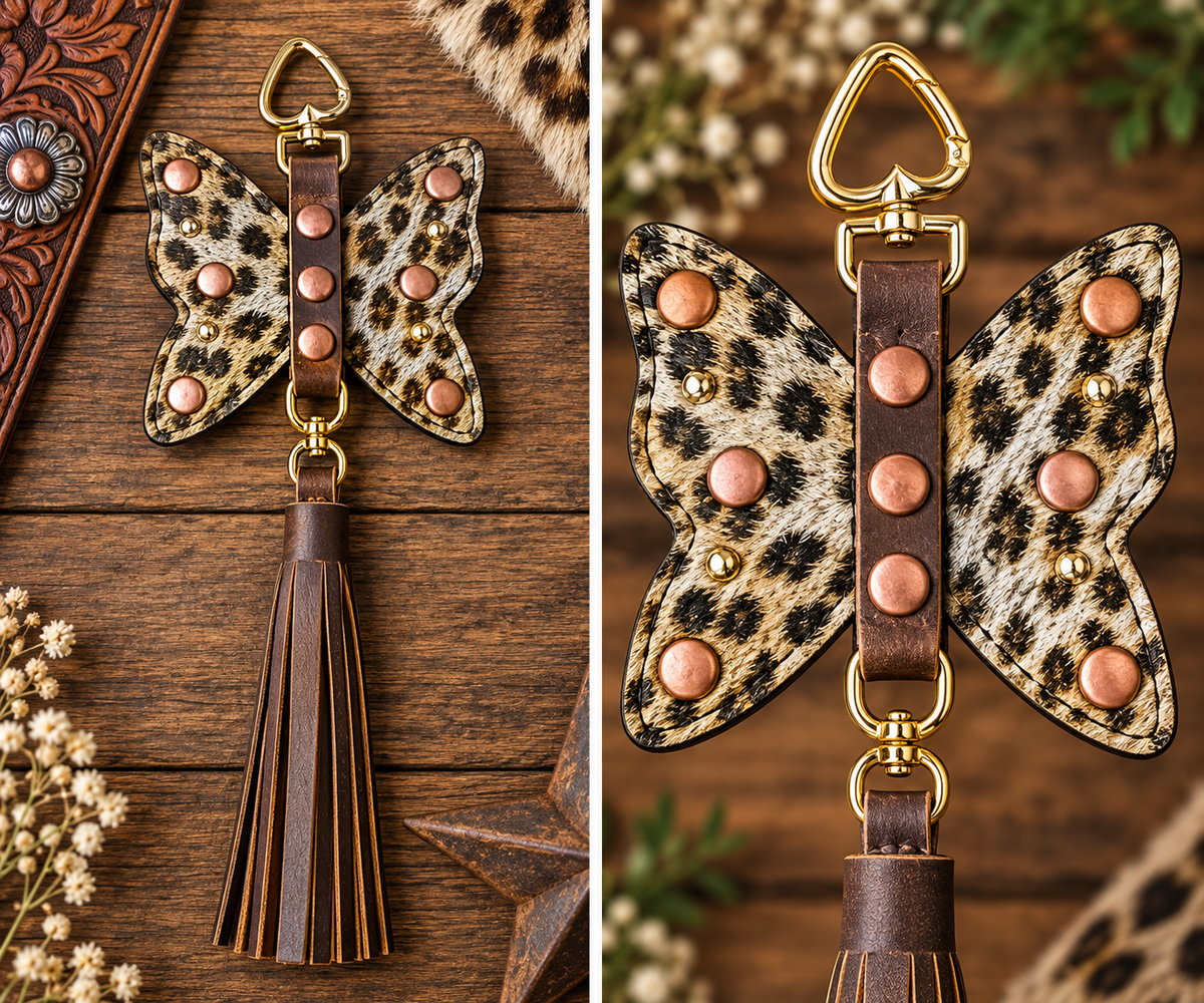 Butterfly Purse Charm - Cheetah Hair on Hide