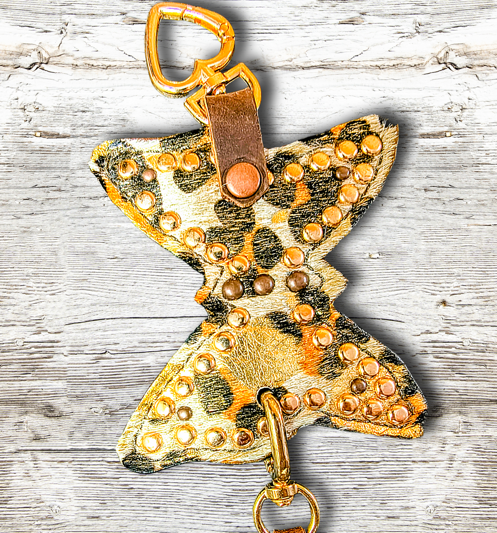 Butterfly Purse Charm - Acid Wash Metallic Cheetah Hair on Hide