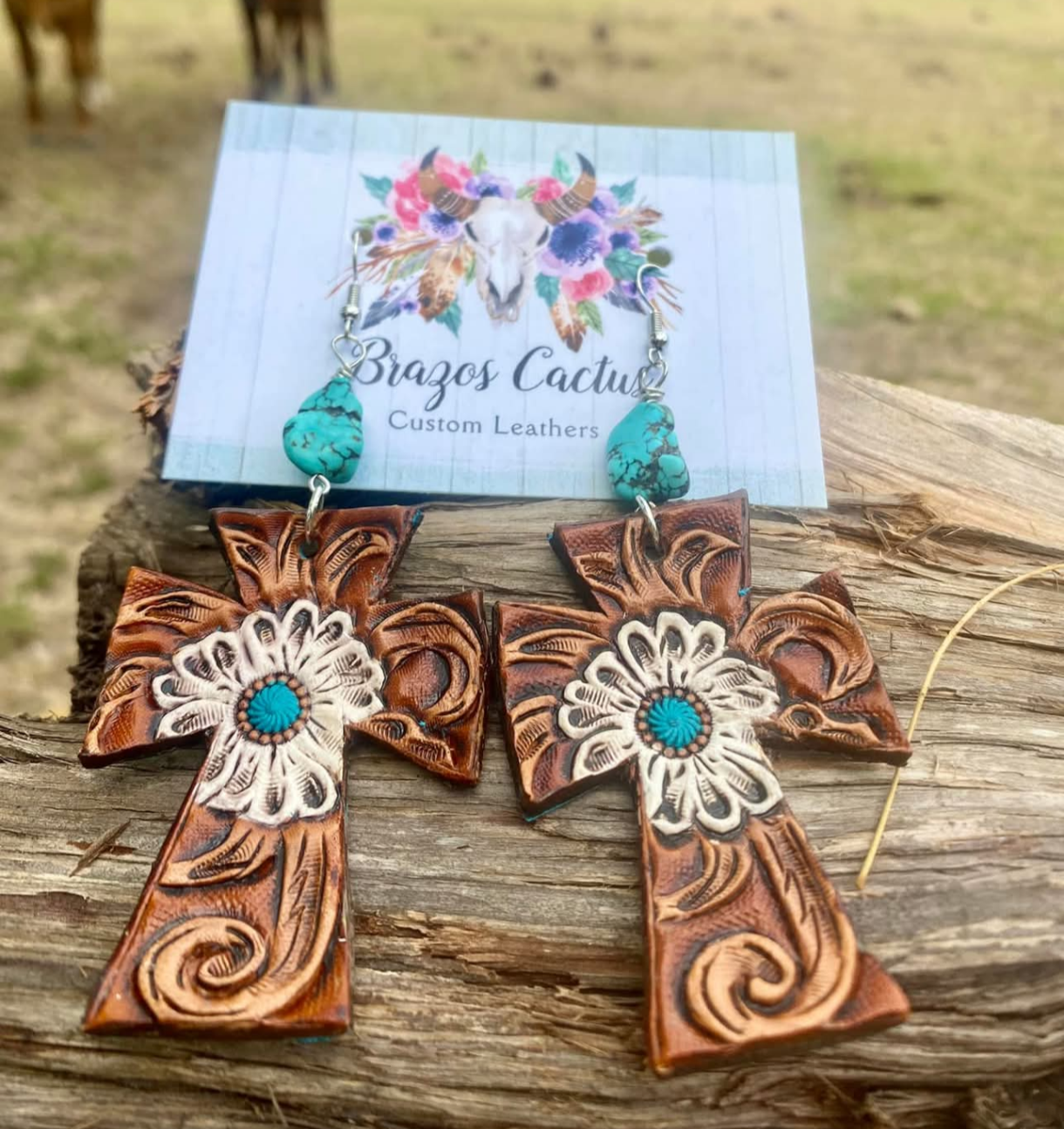 Tooled Cross Earrings