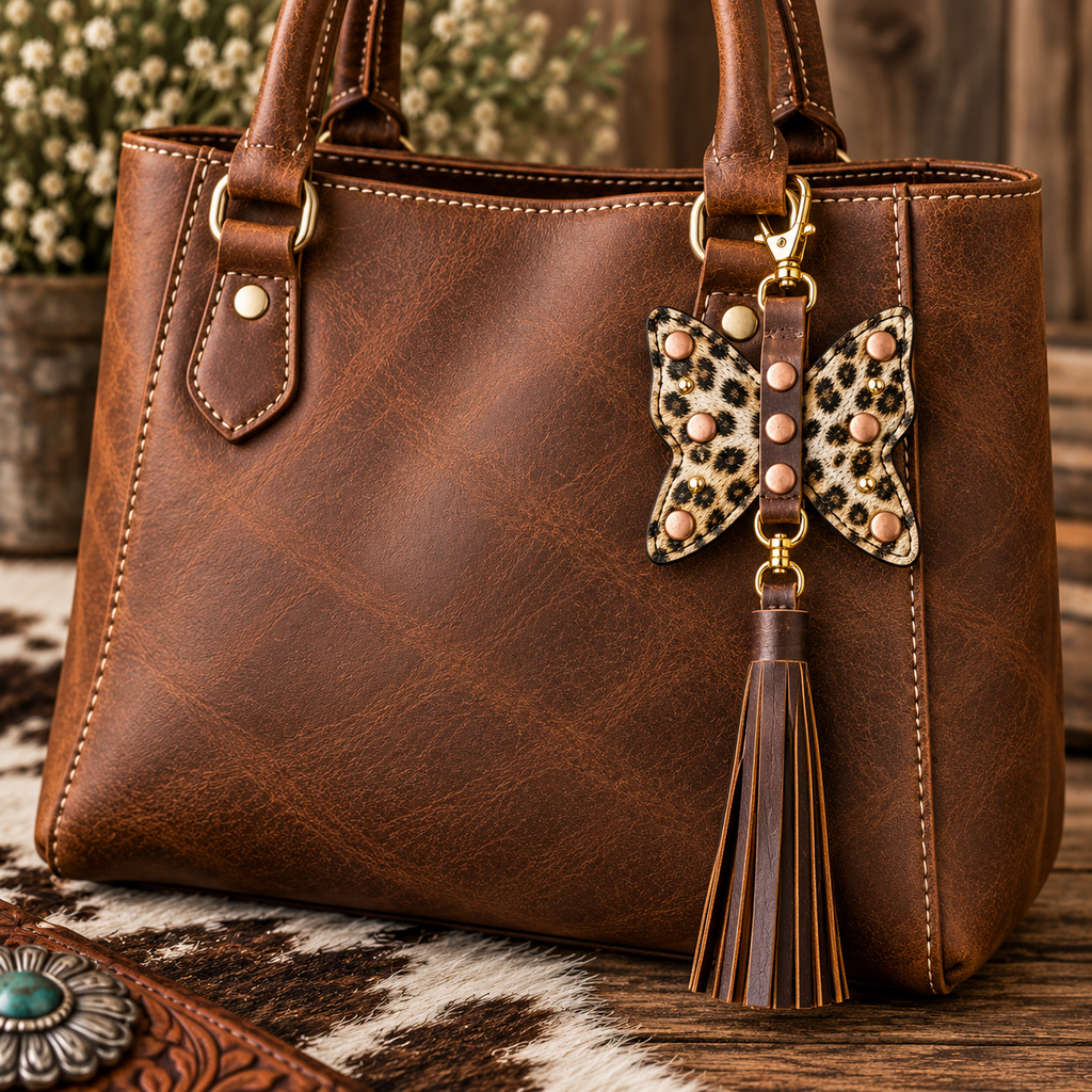 Butterfly Purse Charm - Cheetah Hair on Hide