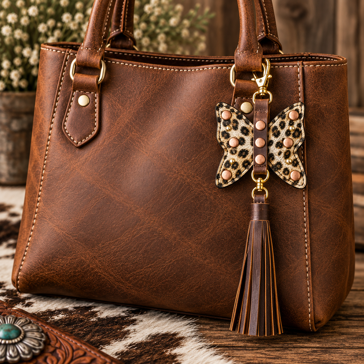 Butterfly Purse Charm - Cheetah Hair on Hide