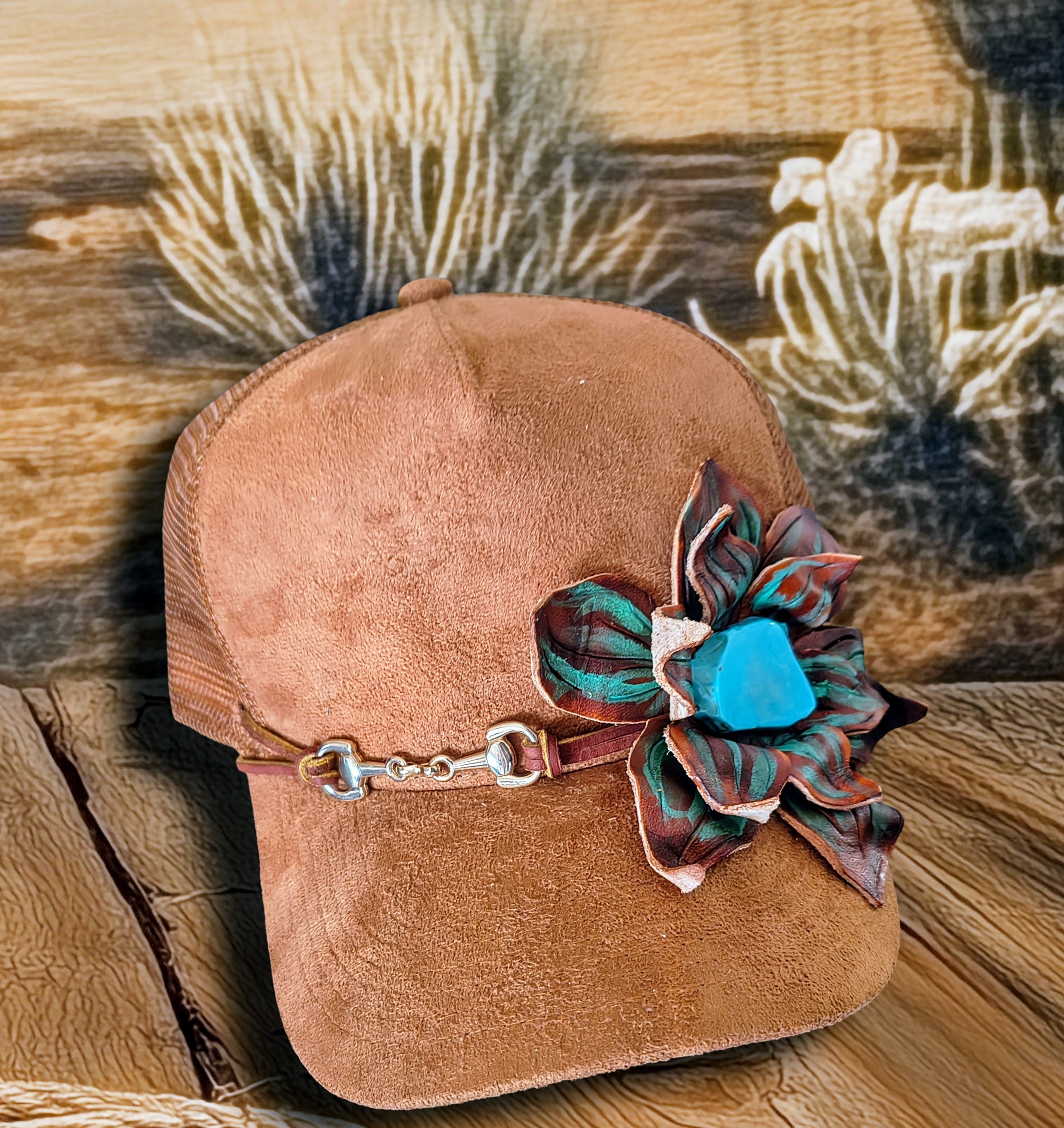 Turquoise Flower Hat with Snaffle band