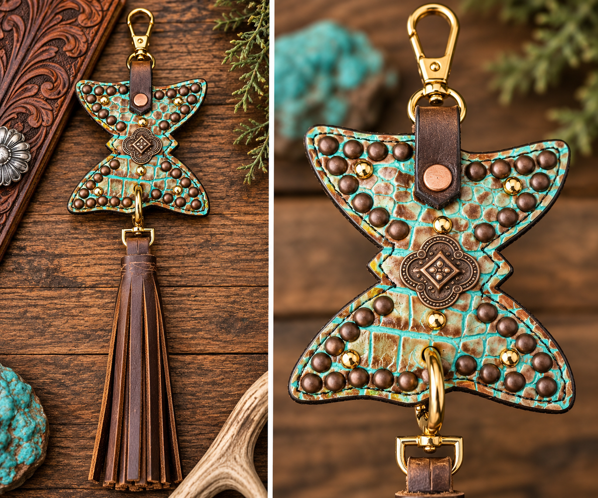 Butterfly Purse Charm - Turquoise Croc Embossed