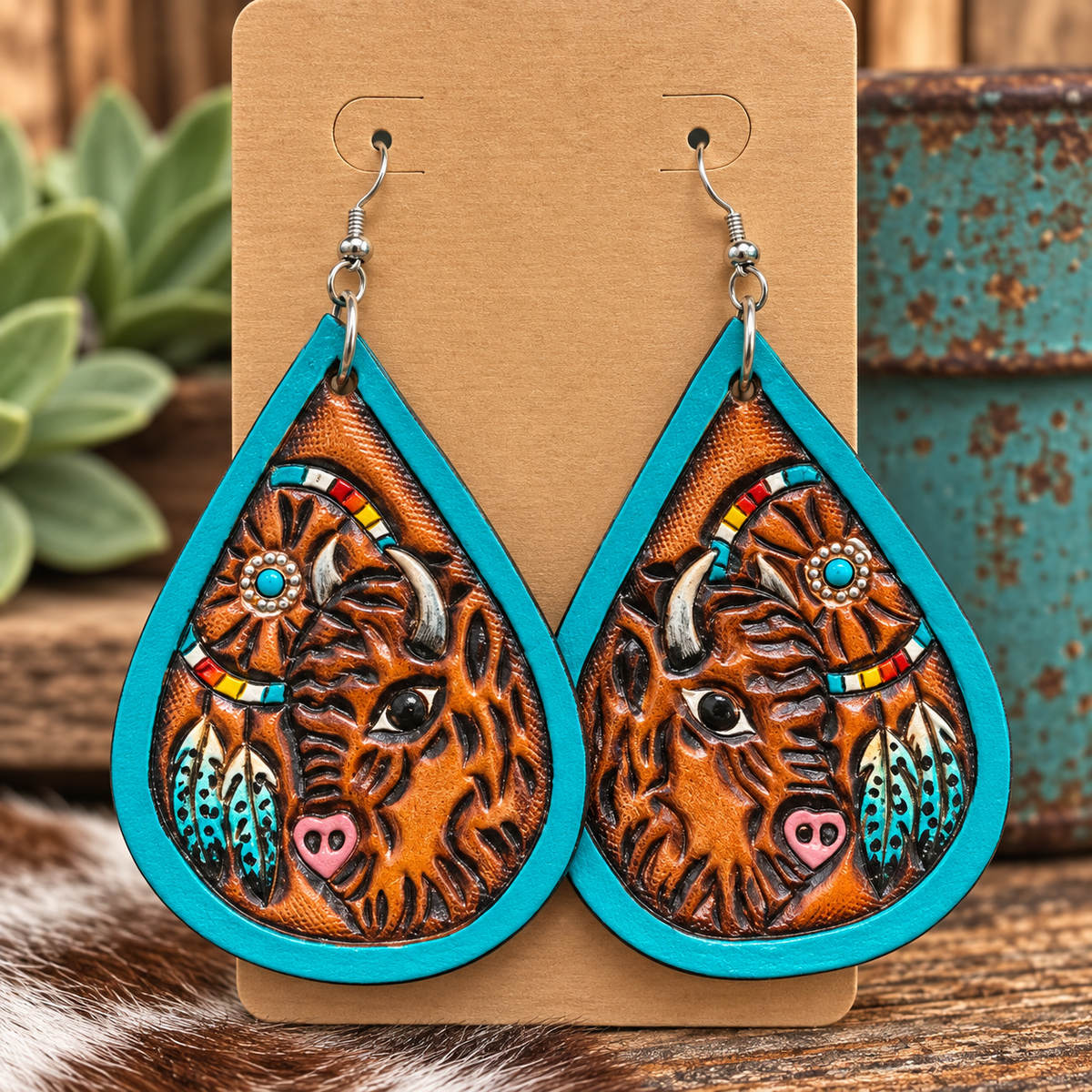 Bison Dreams - Hand Tooled Earrings